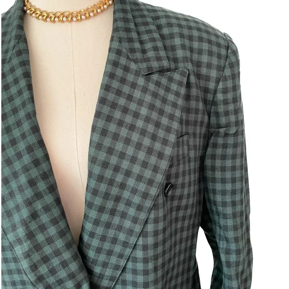 The Limited vintage checkered plaid double breasted peak lapel blazer size 12 L